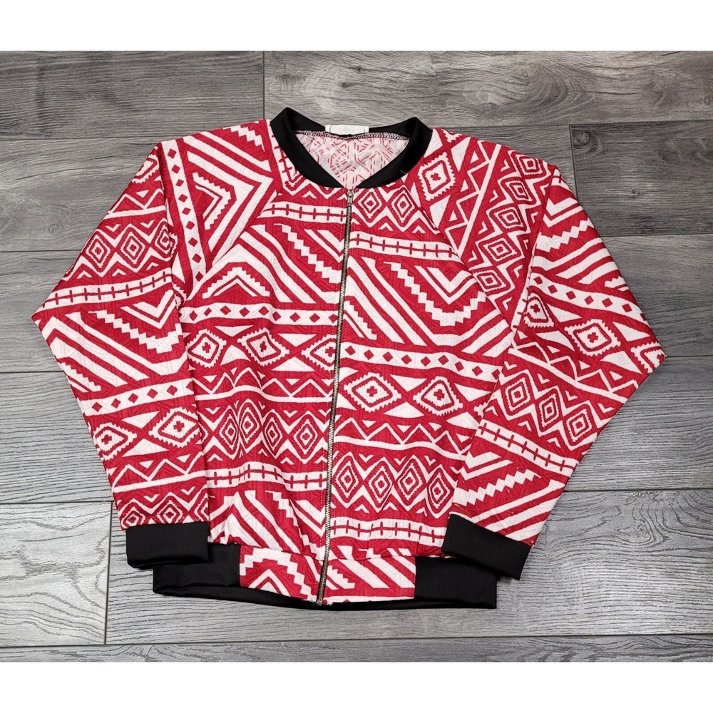 Women's Storybook Light Bold Printed Bomber Jacket Sz Small Red/White